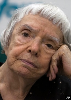 FILE - Lyudmila Alekseyeva, Russia's veteran human rights activist and head of the Moscow Helsinki Group, attends a news conference in Moscow, July 5, 2012.