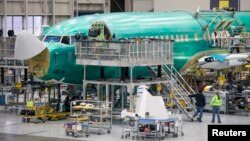 A Boeing 737 jetliner is pictured during a tour of the Boeing 737 assembly plant in Renton, Washington.