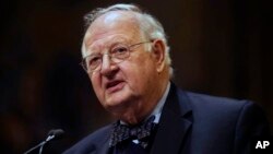 Angus Deaton speaks at a gathering at Princeton University after he was named Nobel prize winner for economics.