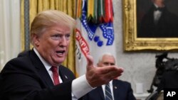 FILE - President Donald Trump speaks during a meeting in the Oval Office of the White House in Washington, Jan. 31, 2019.