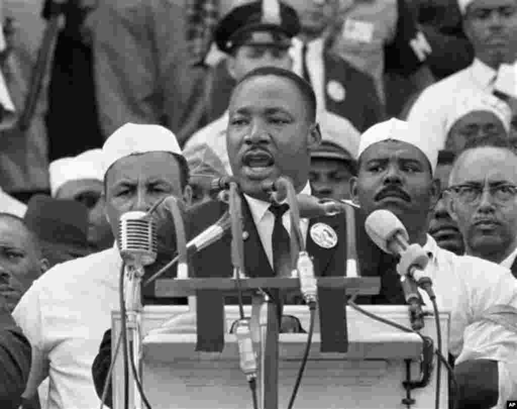 In this Aug. 28, 1963, black-and-white file photo Dr. Martin Luther King Jr. addresses marchers during his "I Have a Dream" speech at the Lincoln Memorial in Washington. DreamWorks Studios announced Tuesday, May 19, 2009 it plans to make a movie about the