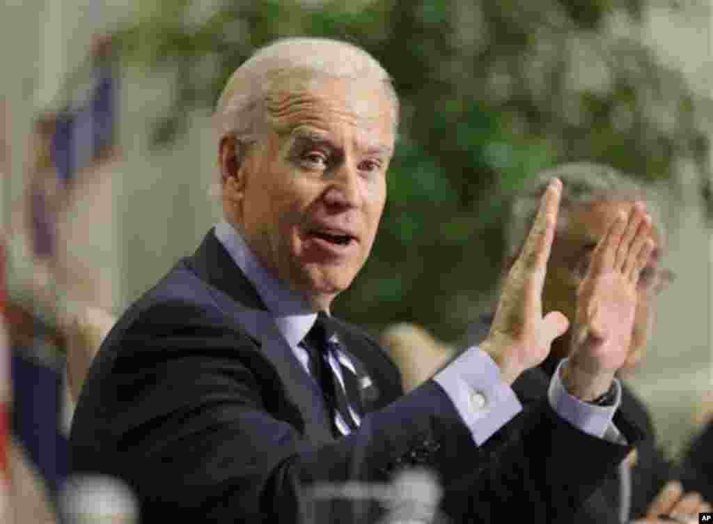 Vice President Joe Biden gestures during a round table discussion on gun violence at Virginia Commonwealth University in Richmond, Virginia, January 25, 2013.