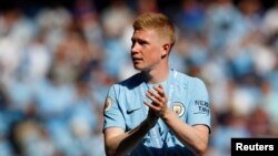 Le joueur de Manchester City Kevin De Bruyne au stade de Manchester, le 6 mai 2018.