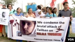 Những người biểu tình tuần hành tại Islamabad, Peshawar và các thành phố khác của Pakistan để phản nối vụ nổ súng vào em Malala Yousufzai.