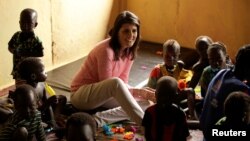 U.S. Ambassador to the United Nations Nikki Haley meets South Sudanese refugee children at the Nguenyyiel refugee camp in Ethiopia's Gambella Region, Oct. 24, 2017.