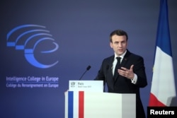 FILE - French President Emmanuel Macron delivers a speech in Paris, March 5, 2019.