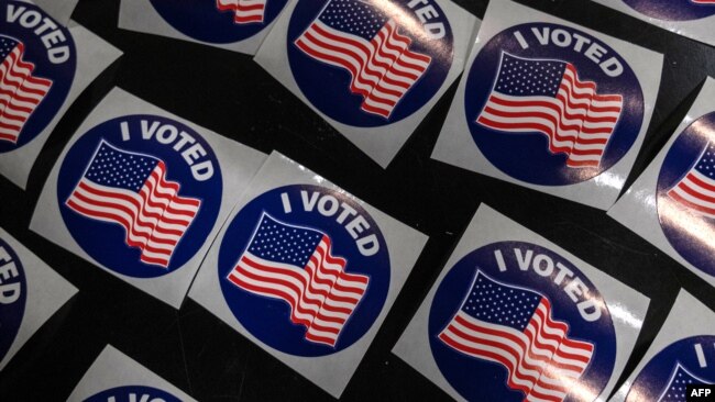 2020年11月3日密歇根州兰辛市供投完票的选民使用的“我投票了”的标签