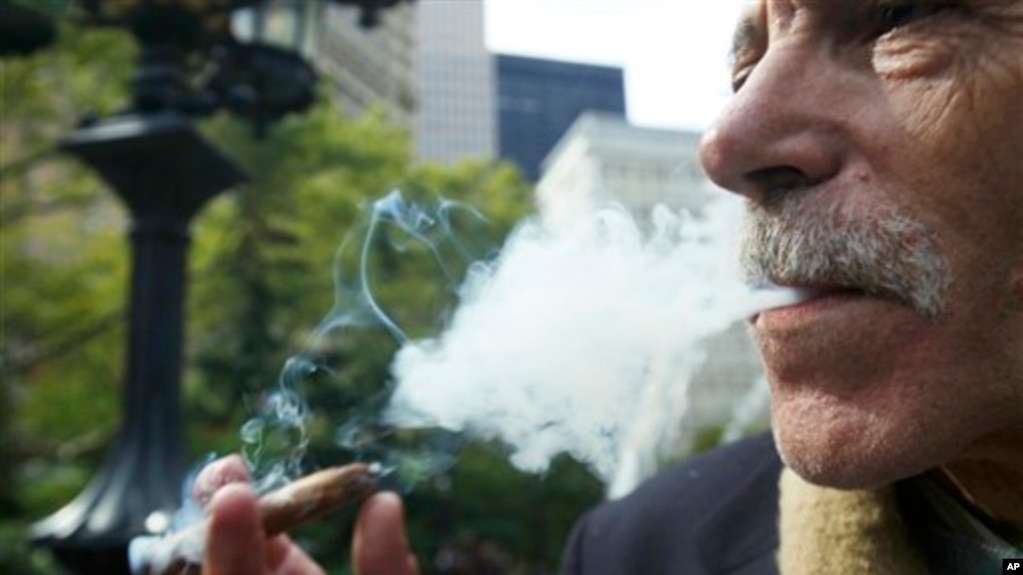 Stephen Helfer, de Cambridge, Mass., fuma un tabaco en City Hill Park el 14-10-10 en Nueva York.