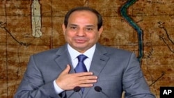 FILE - Egyptian President Abdel-Fattah el-Sissi in a televised broadcast in Cairo, July 7, 2014.