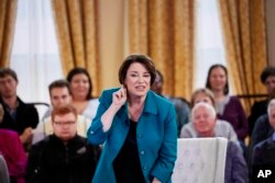 Democratic presidential candidate Sen. Amy Klobuchar, D-Minn., takes questions from the audience as she speaks during a Fox News Channel town hall meeting, May 8, 2019, in Milwaukee, Wisconsin.