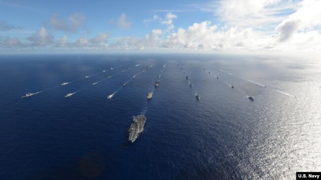 Tàu chiến của các nước tham gia RIMPAC 2016. Việt Nam đã gửi 8 sỹ quan nhưng không cử tàu chiến tới Hawaii trong lần đầu tiên tham giam dự Cuộc tập trận hải quân đa phương lớn nhất trên thế giới năm nay.