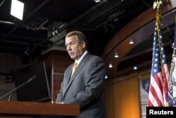 House Speaker John Boehner, an Ohio Republican, says at a news conference on Capitol Hill in Washington that his party would press its fight against the nuclear deal with Iran, Sept. 10, 2015.