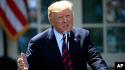 President Donald Trump speaks about modernizing the immigration system in the Rose Garden of the White House, in Washington, May 16, 2019.