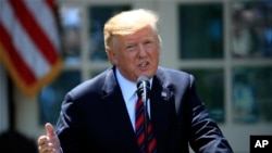 President Donald Trump speaks about modernizing the immigration system in the Rose Garden of the White House, in Washington, May 16, 2019.