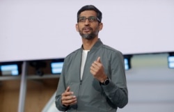 FILE -Google CEO Sundar Pichai speaks during the keynote address of the Google I/O conference in Mountain View, Calif., May 7, 2019.