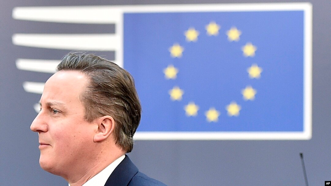 FILE - British Prime Minister David Cameron is seen arriving for an EU summit at the EU Council building in Brussels, Feb. 19, 2016.