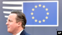 FILE - British Prime Minister David Cameron is seen arriving for an EU summit at the EU Council building in Brussels, Feb. 19, 2016.