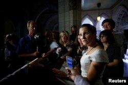 Canada's Foreign Minister Chrystia Freeland speaks to journalists about the ongoing NAFTA talks involving the United States, Mexico and Canada, on Parliament Hill in Ottawa, Ontario, Canada, Sept. 25, 2017.