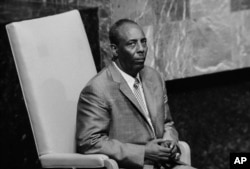 FILE - Somalia's Mohamed Said Barre speaks to the U.N. General Assembly in New York, Oct. 9, 1974.