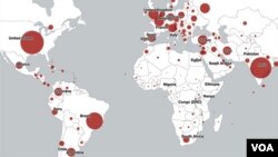 Мапа со жаришта од Ковид-19 во светот