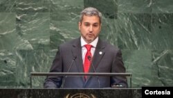 El presidente de Paraguay Mario Abdo Benitez en su intervención durante el 73 periodo de sesiones de la Asamblea General. ONU/Cia Pak