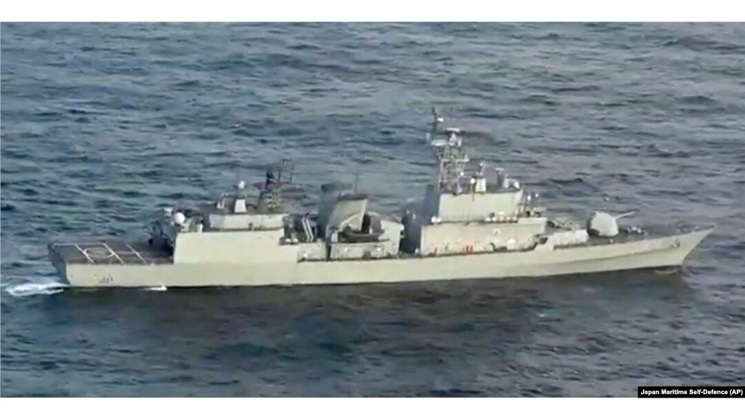 A South Korean naval warship is seen as it allegedly locks its fire-control radar on a Japanese warplane, Dec. 21, 2018, in the disputed waters north of Japan.