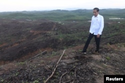 Presiden Joko Widodo meninjau lokasi ibu kota Indonesia yang baru di kecamatan Sepaku, Kabupaten Penajam Paser Utara, Kalimantan Timur, 17 Desember 2019. (Foto: Antara via Reuters)