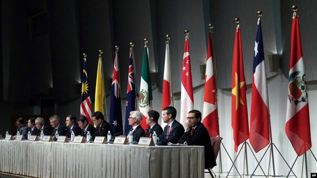 资料照：“跨太平洋伙伴全面进步协定”（CPTPP）各方代表举行联合记者会。（2019年1月19日）(photo:VOA)