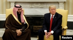U.S. President Donald Trump meets with Saudi Deputy Crown Prince Mohammed bin Salman in the Oval Office of the White House in Washington, March 14, 2017.