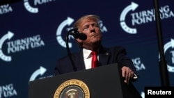 Presiden AS Donald Trump di acara Turning Point USA di Florida, 21 Desember 2019. 