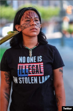 Native Americans on social media are sharing immigration-themed meme pictures across the internet, protesting U.S. President Donald Trump's immigration policies.