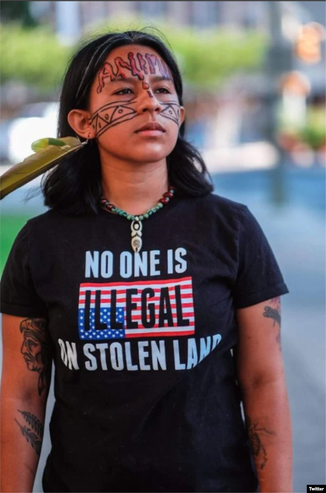 Native Americans on social media are sharing immigration-themed meme pictures across the internet, protesting U.S. President Donald Trump's immigration policies.