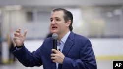 FILE - Republican presidential candidate, Senator Ted Cruz, addresses supporters at Kalamazoo Wings stadium, in Kalamazoo, Michigan, Oct. 5, 2015.