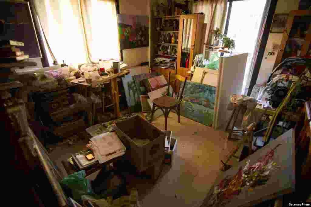 The room in which Mariam Saidi paints. In recent years she had managed to branch out and create pictures about topics other than her son. (Jon Owens)