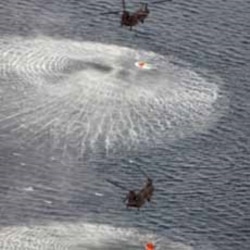 Helicopters gather water off Japan's northeast coast on their way to the Fukushima Dai-ichi nuclear power plant.