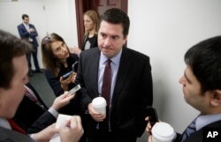 House Intelligence Committee Chairman Rep. Devin Nunes is questioned by reporters on Capitol Hill in Washington, Feb. 14, 2017, on the ouster of Michael Flynn, President Trump's national security adviser.