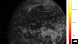 This image provided by NOAA shows some of the first images from its new satellite that maps lightning.