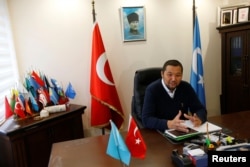 Recep Sadettin Akyol, Chairman of East Turkestan Migrants Association, speaks during an interview with Reuters in Istanbul's Zeytinburnu neigborhood, Turkey, Jan. 5, 2017.