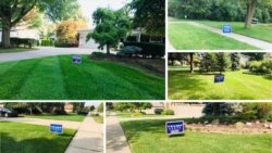 Những tấm bảng thể hiện sự ủng hộ liên danh tranh cử Trump-Pence trong một số khu dân ở Warren và Sterling Heights, Michigan