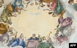 Detail from "The Apotheosis of Washington" which shows President George Washington rising to heaven in the center of the Capitol Rotunda.