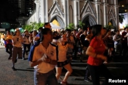 A group of young people dance to music, ahead of Pope Francis' visit, in Panama City, Panama, Jan 21, 2019.