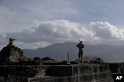 A partial view of the archeological site of Pompeii during the inauguration of the museum Antiquarium, in Pompeii, southern Italy, Monday, Jan. 25, 2021.