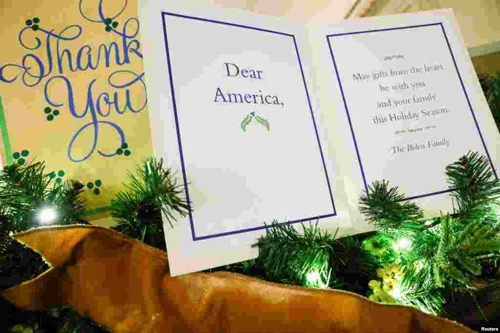 The East Room is decorated with a Christmas thank-you note theme at the White House ahead of holiday receptions by U.S. President Joe Biden and first lady Jill Biden in Washington, U.S. November 29, 2021. REUTERS/Jonathan Ernst