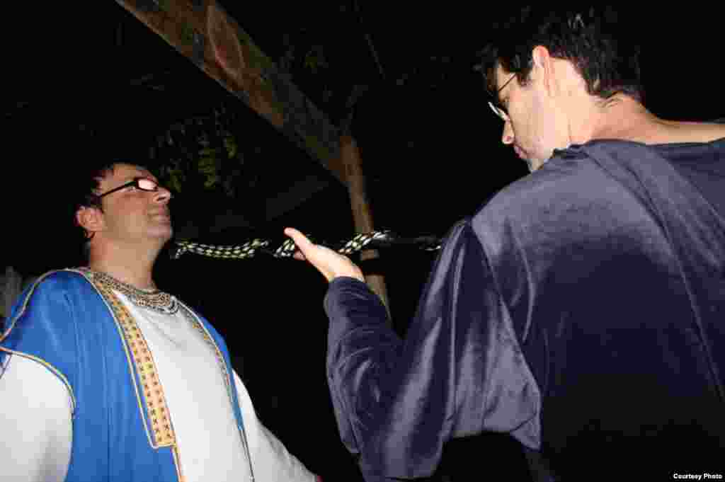 The high priest welcomes the scribe into the sacred circle and calls for all members “to let go of all negativity, to feel your roots reaching into the lava at the center of the earth.” (Photo by Darren Taylor)