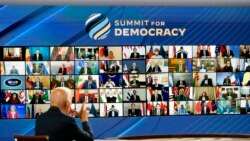 President Joe Biden speaks from the South Court Auditorium on the White House complex in Washington, Dec. 9, 2021, for the opening of the Democracy Summit.