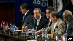 U.S. Assistant Secretary for the Bureau of International Narcotics and Law Enforcement Affairs, William Brownfield, second from left, attends the inauguration of the Organization of American States (OAS) 46th Special General Assembly in Guatemala City.