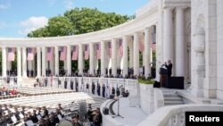 U.S. President Joe Biden delivers the Memorial Day speech during the National Memorial Day observance at Arlington National Cemetery in Arlington, Virginia, U.S. May 31, 2021.