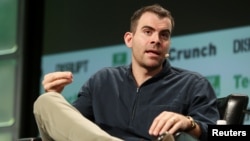 FILE - Adam Mosseri, then-Vice President of Product Management for Facebook, speaks during the 2016 TechCrunch Disrupt in San Francisco, California, Sept. 14, 2016. 