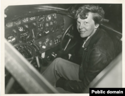 Amelia Earhart in the cockpit.