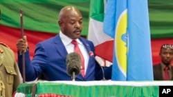 Burundi's President Pierre Nkurunziza is sworn in for a third term at a ceremony in the parliament in Bujumbura, Burundi, Aug. 20, 2015. 